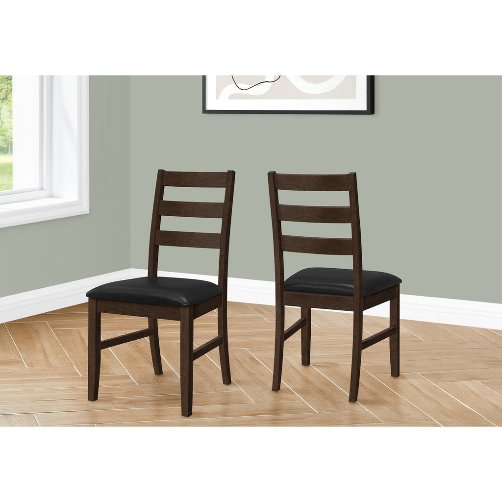 Monarch Specialties I 1332 - Dining Chair, Set Of 2, 37" Height, Kitchen, Dining Room, Side, Upholstered, Brown Leather Look, Brown Solid Wood, Transitional - - Mounts For Less