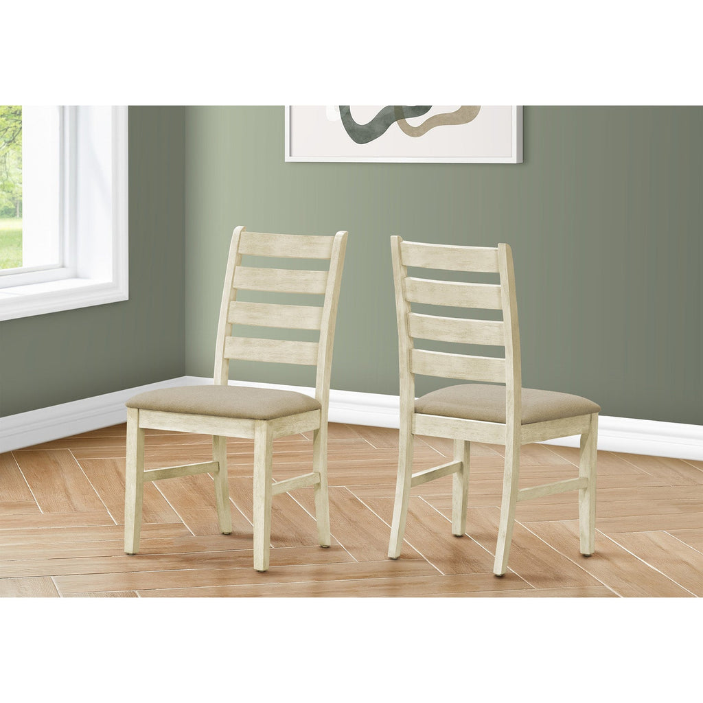 Monarch Specialties I 1336 - Dining Chair, 38" Height, Dining Room, Kitchen, Set Of 2, Side, Upholstered, Antique White, Beige Linen Look, Transitional - - Mounts For Less
