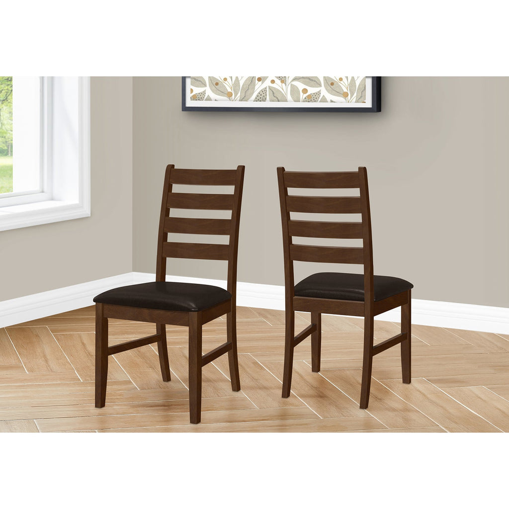 Monarch Specialties I 1372 - Dining Chair, 37" Height, Set Of 2, Dining Room, Kitchen, Side, Upholstered, Brown Solid Wood, Brown Leather Look, Transitional - - Mounts For Less