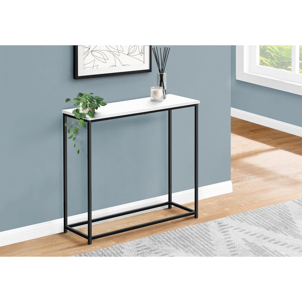 Monarch Specialties I 2252 - Accent Table, Console, Entryway, Narrow, Sofa, Living Room, Bedroom, White Laminate, Black Metal, Contemporary, Modern - - Mounts For Less