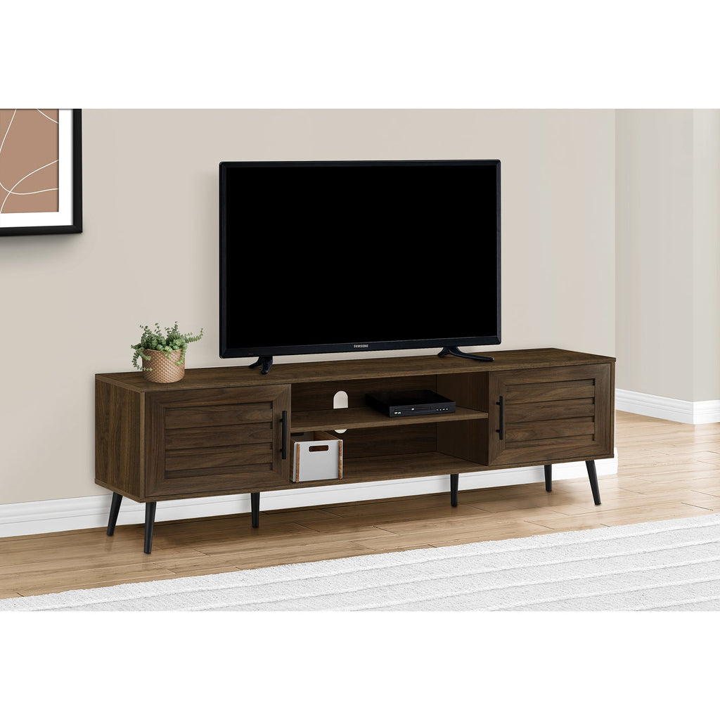 Monarch Specialties I 2717 - Tv Stand, 72 Inch, Console, Media Entertainment Center, Storage Cabinet, Living Room, Bedroom, Brown Laminate, Black Wood Legs, Transitional - - Mounts For Less