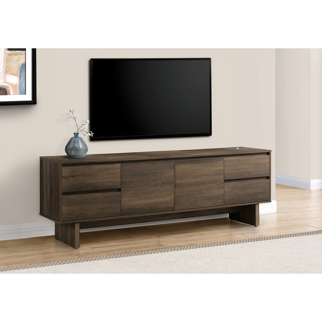 Monarch Specialties I 2718 - Tv Stand, 72 Inch, Console, Media Entertainment Center, Storage Drawers, Storage Cabinet, Brown Laminate, Transitional - - Mounts For Less