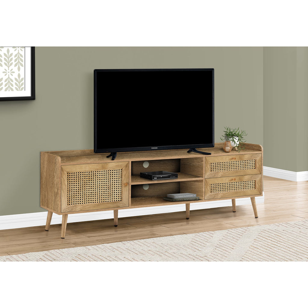 Monarch Specialties I 2723 - Tv Stand, 72 Inch, Console, Media Entertainment Center, Storage Cabinet, Living Room, Bedroom, Walnut Laminate, Wood Legs, Transitional - - Mounts For Less