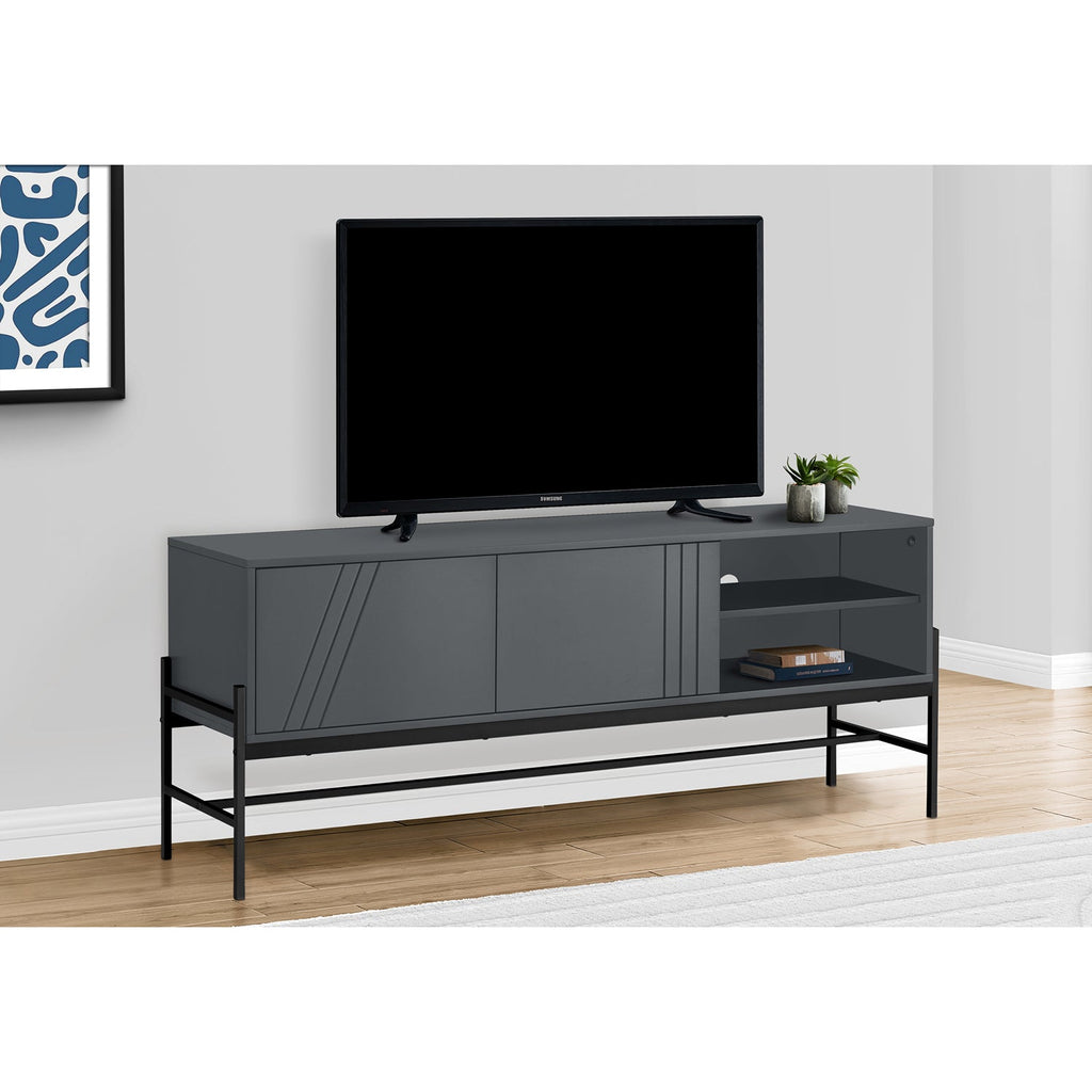 Monarch Specialties I 2739 - Tv Stand, 60 Inch, Console, Media Entertainment Center, Storage Cabinet, Living Room, Bedroom, Grey Laminate, Black Metal, Contemporary, Modern - - Mounts For Less