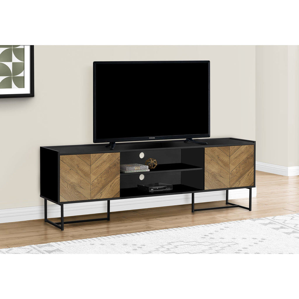 Monarch Specialties I 2752 - Tv Stand, 72 Inch, Console, Media Entertainment Center, Storage Cabinet, Living Room, Bedroom, Brown And Black Laminate, Black Metal, Contemporary, Modern - - Mounts For Less