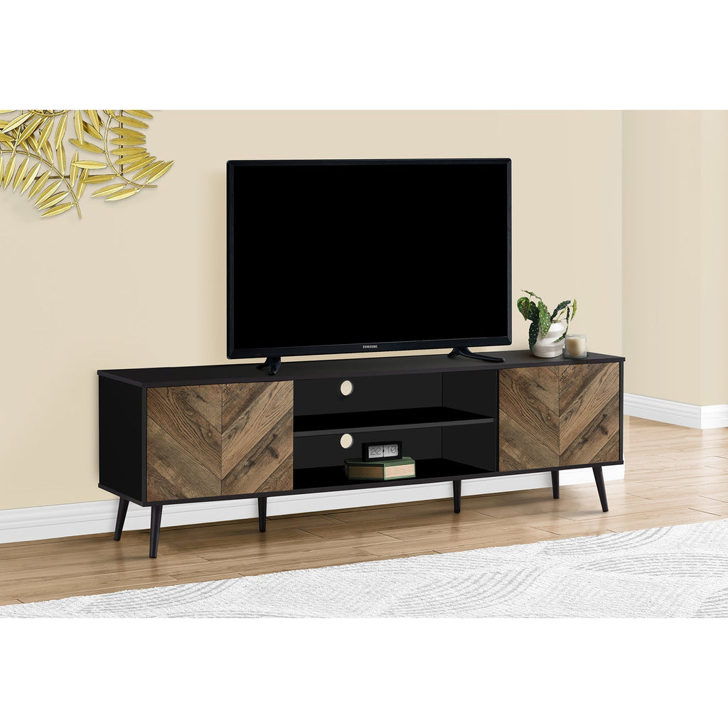 Monarch Specialties I 2781 - Tv Stand, 72 Inch, Console, Media Entertainment Center, Storage Cabinet, Living Room, Bedroom, Brown And Black Laminate, Black Wood Legs, Contemporary, Modern - - Mounts For Less