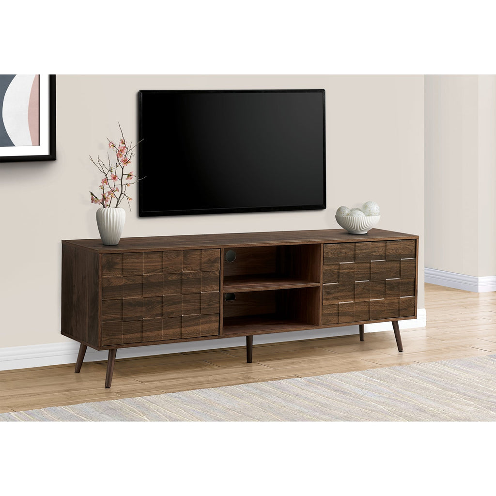 Monarch Specialties I 2787 - Tv Stand, 72 Inch, Console, Media Entertainment Center, Storage Cabinet, Bedroom, Living Room, Walnut Laminate, Mid Century - - Mounts For Less