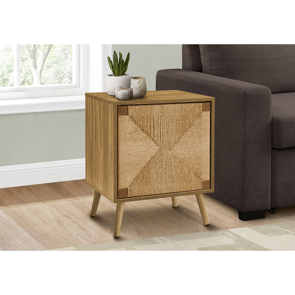 Monarch Specialties I 2794 - Accent Table, End, Storage, Small, Side, Living Room, Lamp, Light Walnut Laminate, Seagrass, Modern - - Mounts For Less