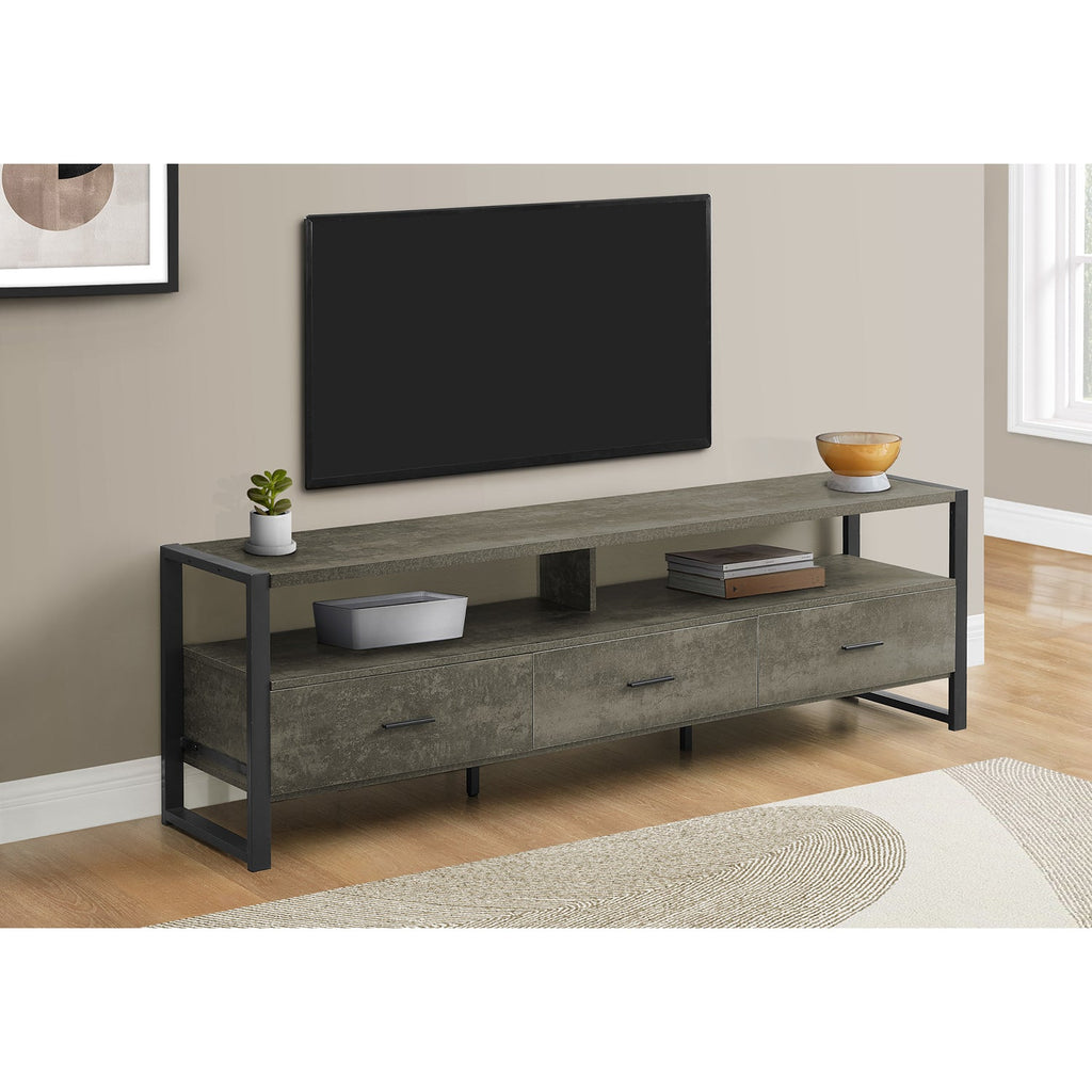 Monarch Specialties I 2847 - Tv Stand, 72 Inch, Media Entertainment Center, Storage Drawers, Dark Bronze Laminate, Black Metal, Contemporary, Modern - - Mounts For Less