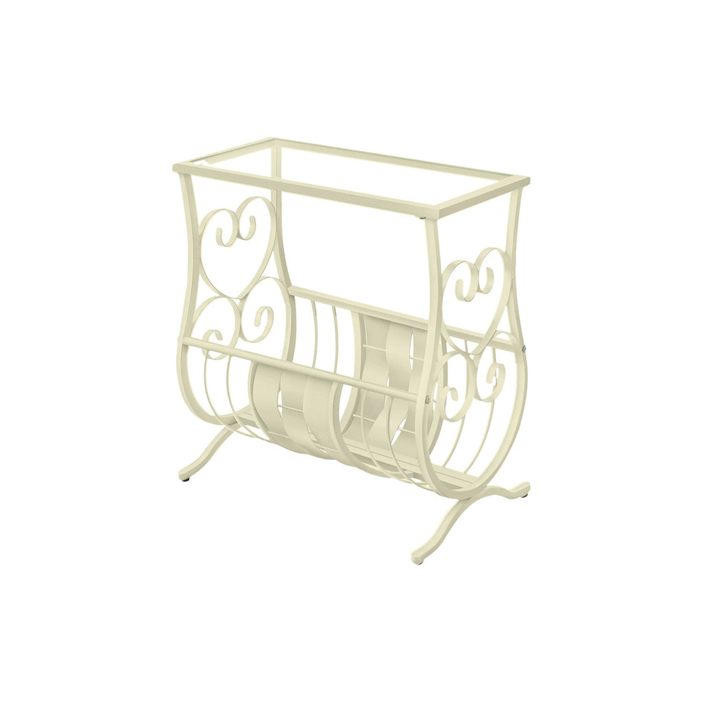 Monarch Specialties I 3312 Accent Table, Side, End, Magazine, Nightstand, Narrow, Living Room, Bedroom, Metal, Tempered Glass, White, Clear, Traditional - - Mounts For Less