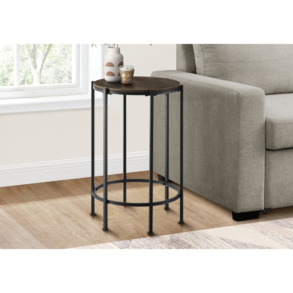 Monarch Specialties I 3756 - Accent Table, End, Round, Side Table, Small, Lamp, Living Room, Bedroom, Nightstand, Dark Oak Laminate, Black Metal, Contemporary - - Mounts For Less
