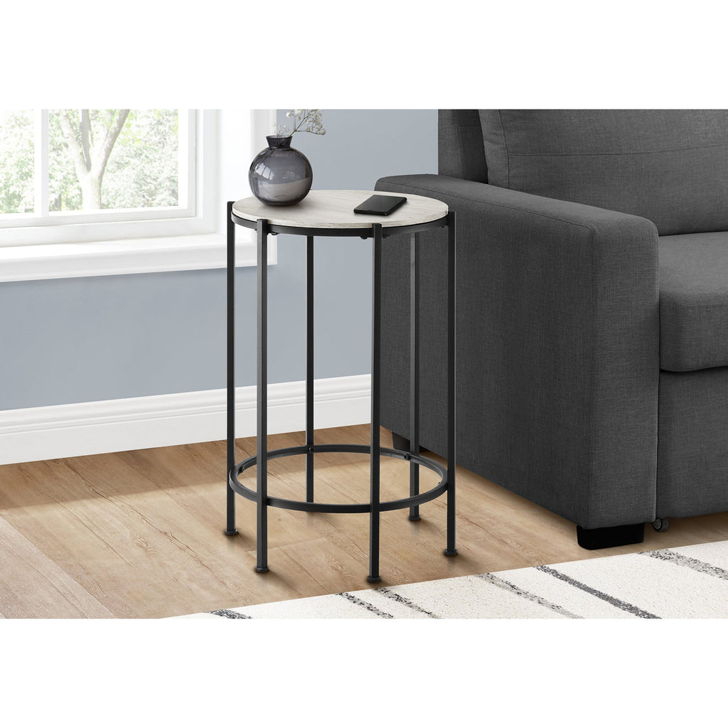 Monarch Specialties I 3757 - Accent Table, End, Round, Side Table, Small, Lamp, Living Room, Bedroom, Nightstand, Washed Oak Laminate, Black Metal, Contemporary - - Mounts For Less