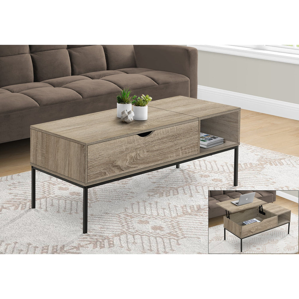 Monarch Specialties I 3806 - Coffee Table, 42" L, Rectangular, Cocktail, Lift-top, Dark Taupe, Black Metal, Contemporary, Modern - - Mounts For Less