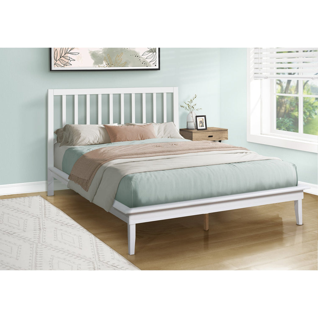 Monarch Specialties I 6061Q - Bed, Platform Bed, Queen Size, Frame Only, Bedroom, White Wood Frame, White Wood Legs, Contemporary, Modern - - Mounts For Less
