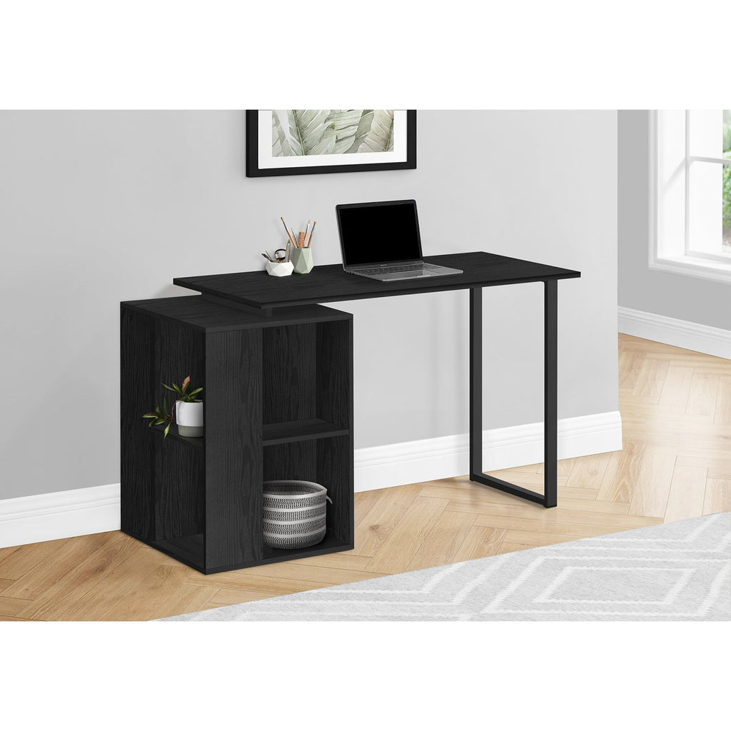 Monarch Specialties I 7601 - Computer Desk, Home Office, Left, Right Set-up, Storage Shelves, 55"L, Work, Laptop, Black Laminate, Black Metal, Contemporary, Modern - - Mounts For Less