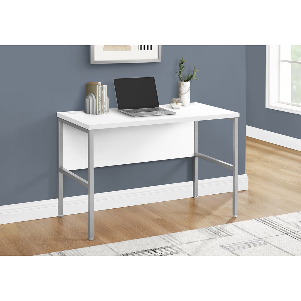 Monarch Specialties I 7726 - Computer Desk, 48"L, Work, Home Office, Commercial Grade, White Laminate, Silver Metal, Contemporary, Modern - - Mounts For Less