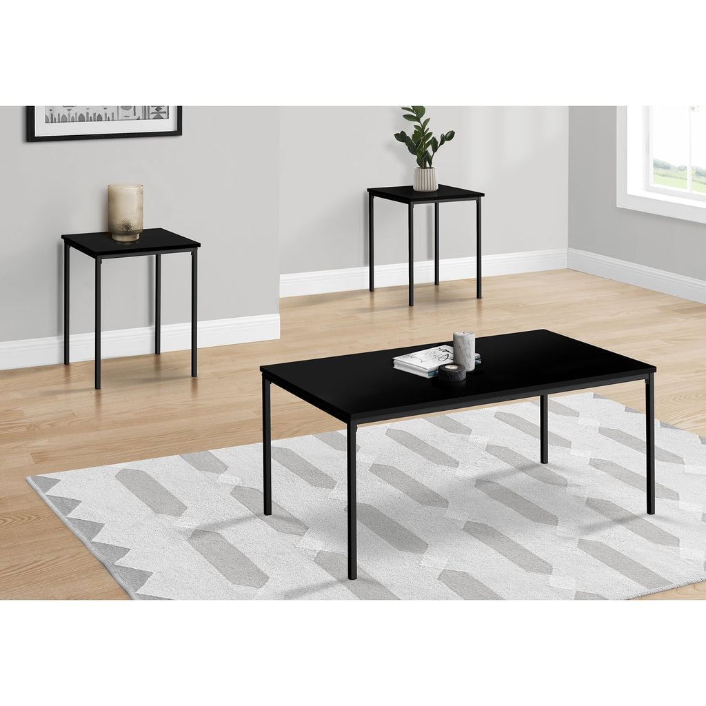 Monarch Specialties I 7894P - Table Set, 3pcs Set, Coffee, End, Black Metal, Black Laminate, Contemporary, Modern - - Mounts For Less