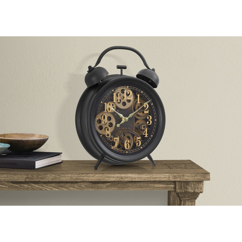 Monarch Specialties I 9014 - Clocks, 12" Round, Gear Mechanism, Table Clock, Black, Transitional - - Mounts For Less