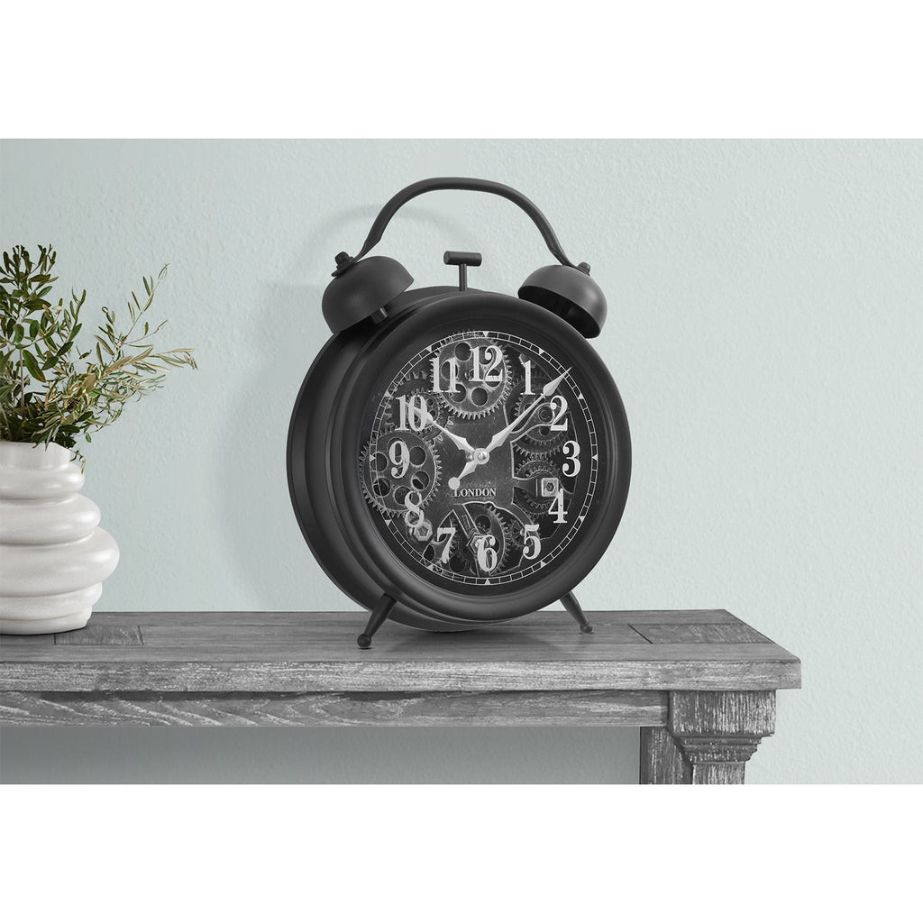 Monarch Specialties I 9015 - Clocks, 12" Round, Gear Mechanism, Table Clock, Black, Transitional - - Mounts For Less
