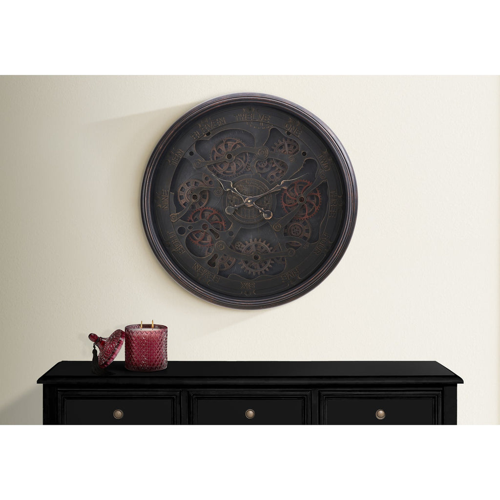 Monarch Specialties I 9029 - Clocks, 30" Round, Gear Mechanism, Large Oversized, Wall Clock, Black, Transitional - - Mounts For Less