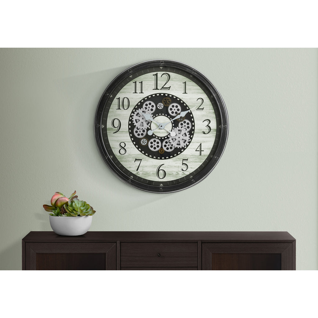 Monarch Specialties I 9030 - Clocks, 30" Round, Gear Mechanism, Large Oversized, Wall Clock, Brown, Transitional - - Mounts For Less