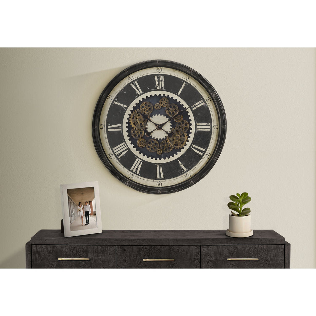 Monarch Specialties I 9031 - Clocks, 30" Round, Gear Mechanism, Large Oversized, Wall Clock, Brown, Transitional - - Mounts For Less