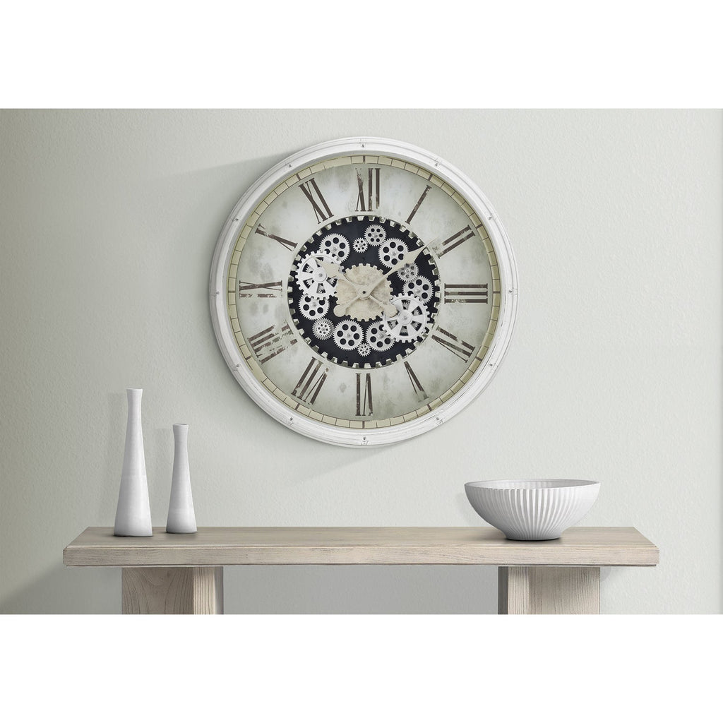 Monarch Specialties I 9033 - Clocks, 30" Round, Gear Mechanism, Large Oversized, Wall Clock, White, Transitional - - Mounts For Less