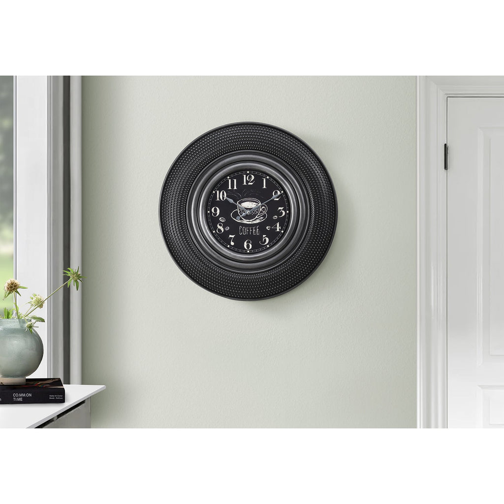 Monarch Specialties I 9044 - Clocks, 20" Round, Charcoal Grey, Transitional - - Mounts For Less