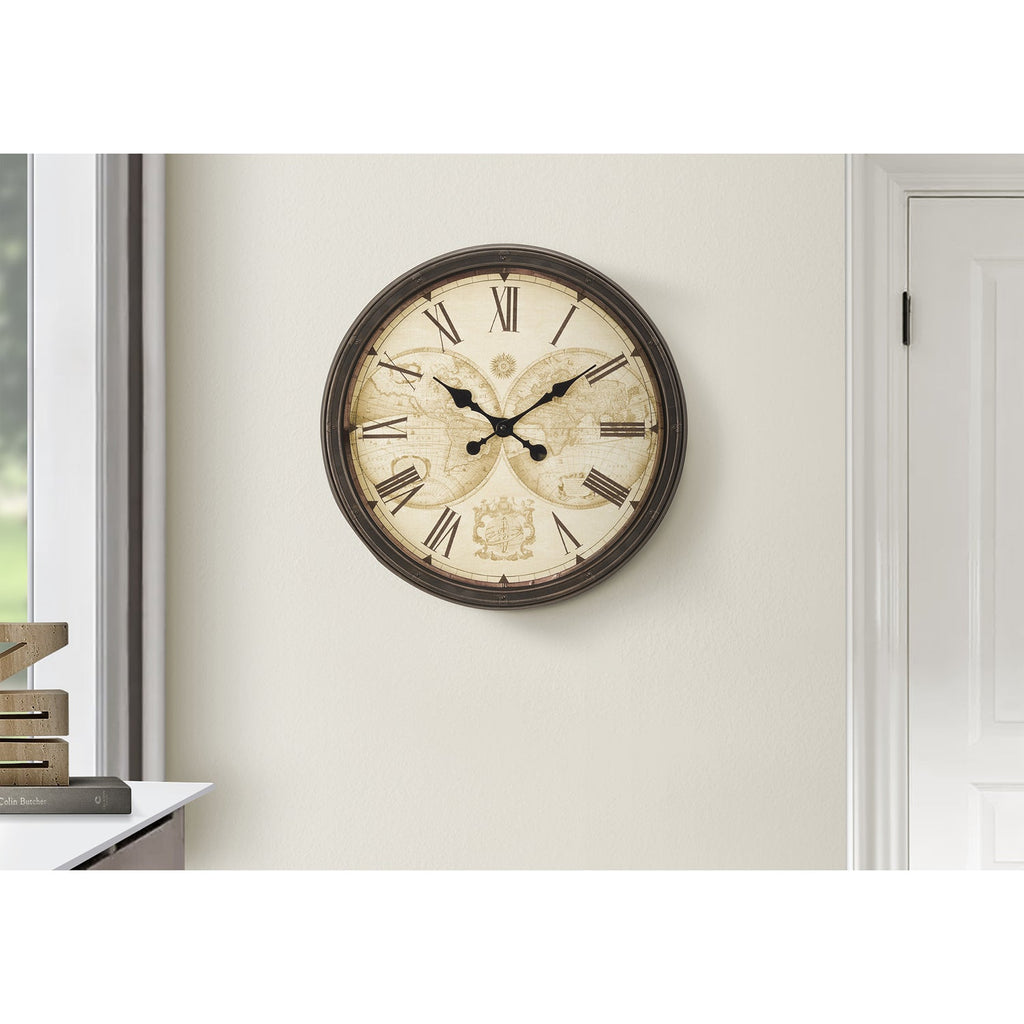 Monarch Specialties I 9048 - Clocks, 20" Round, Wall Clock, Antique Brown, Transitional - - Mounts For Less