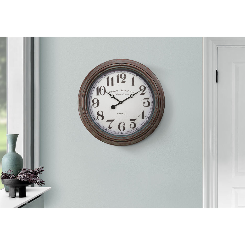 Monarch Specialties I 9049 - Clocks, 20" Round, Wall Clock, Antique Brown, Transitional - - Mounts For Less