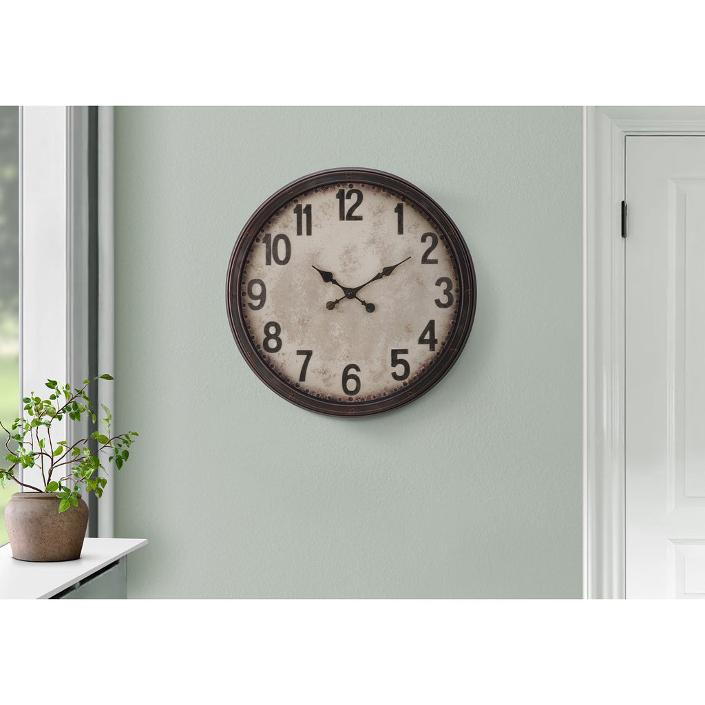Monarch Specialties I 9054 - Clocks, 20" Round, Wall Clock, Antique Brown, Transitional - - Mounts For Less