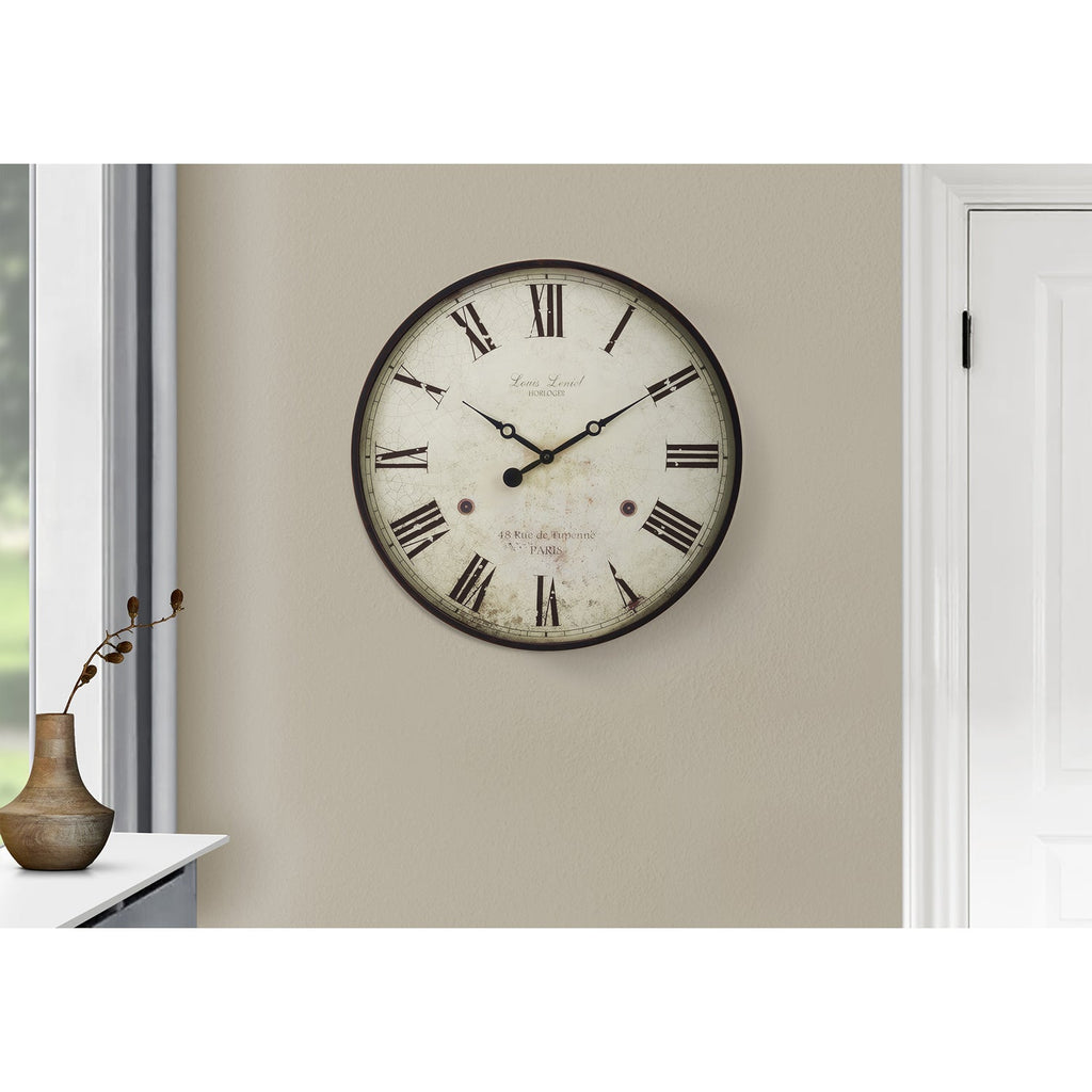 Monarch Specialties I 9057 - Clocks, 20" Round, Wall Clock, Antique Brown, Transitional - - Mounts For Less