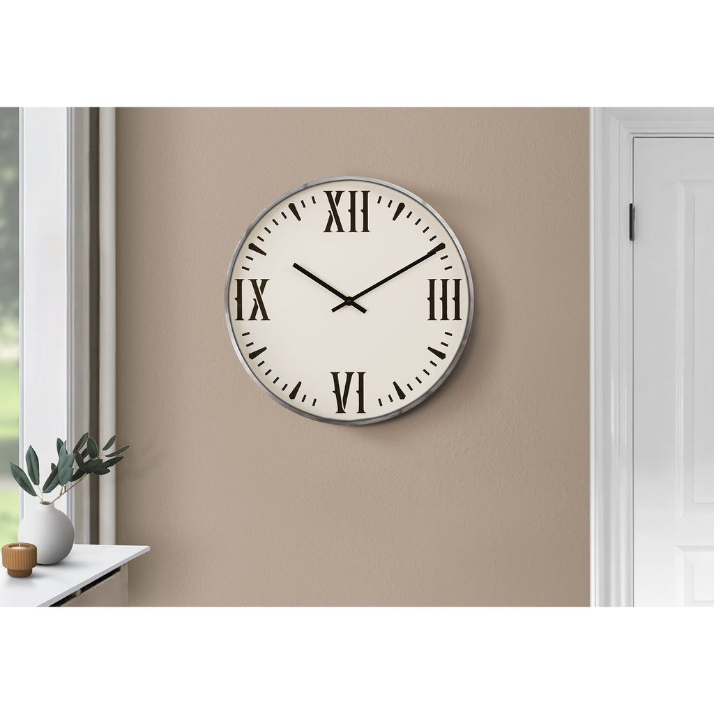 Monarch Specialties I 9060 - Clocks, 20" Round, Wall Clock, Black, White, Modern - - Mounts For Less