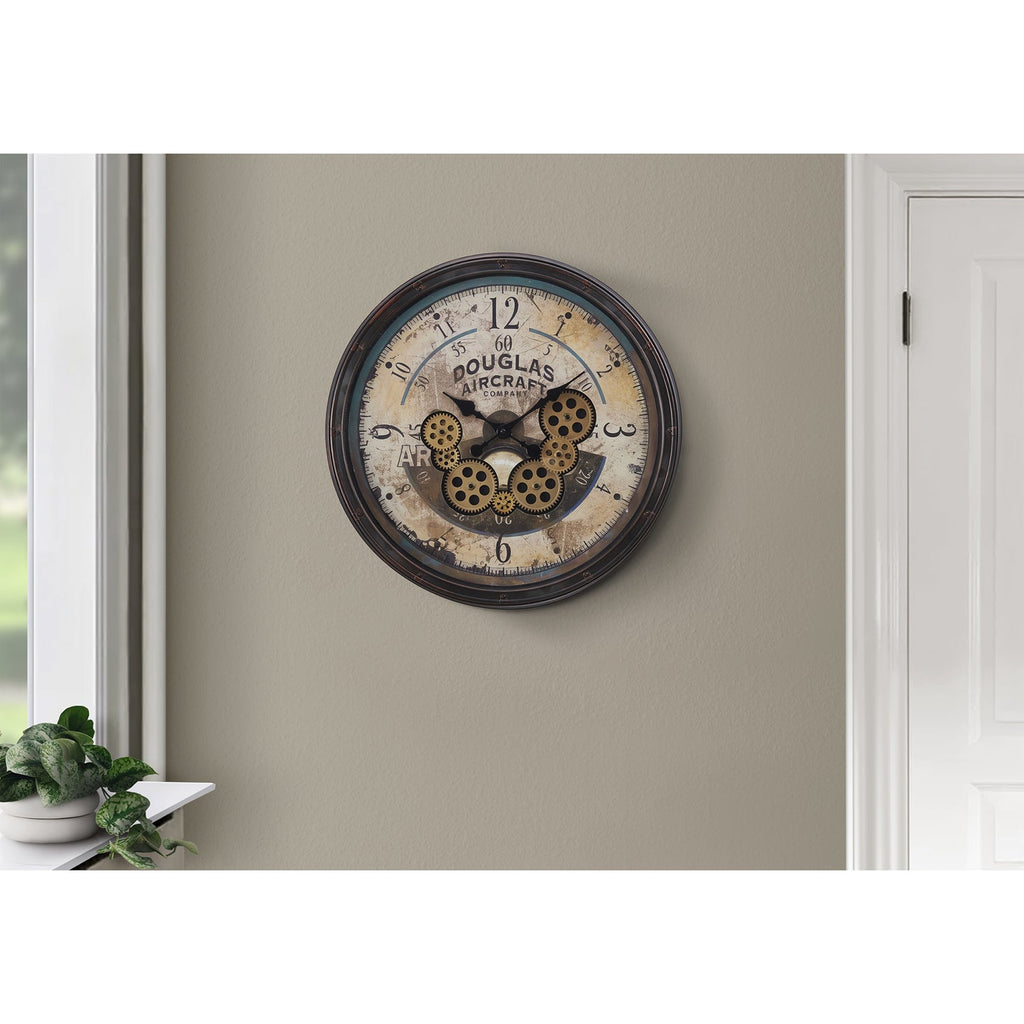 Monarch Specialties I 9061 - Clocks, 20" Round, Gear Mechanism, Wall Clock, Brown, Transitional - - Mounts For Less