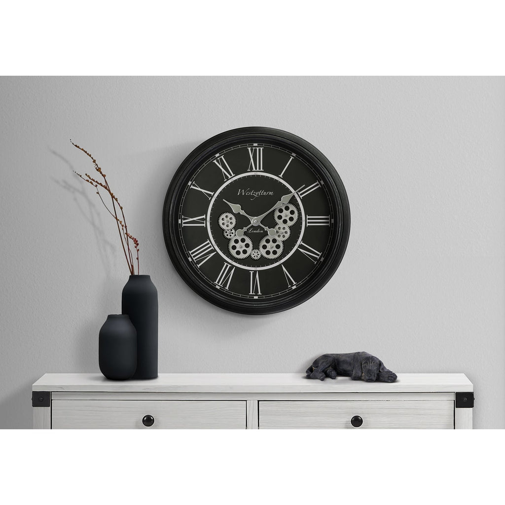 Monarch Specialties I 9072 - Clocks, 23" Round, Gear Mechanism, Wall Clock, Black, Transitional - - Mounts For Less