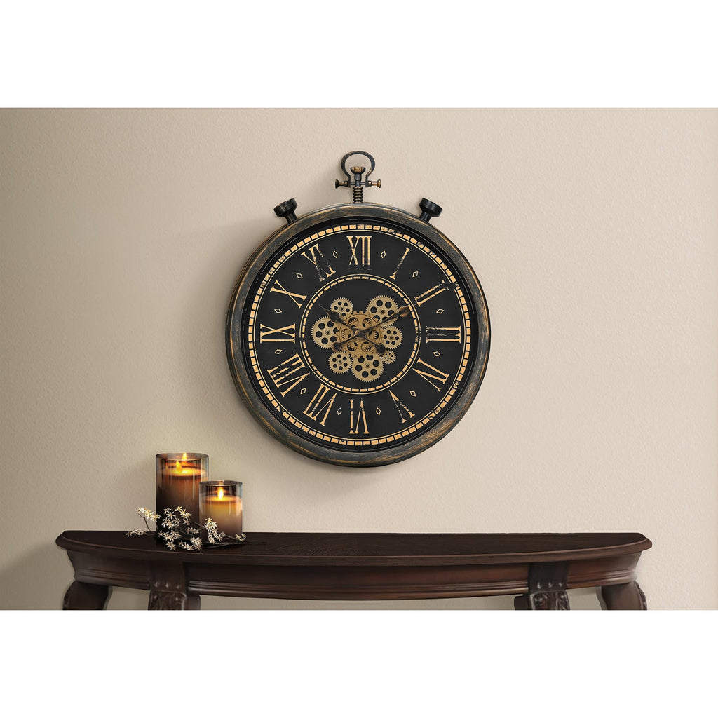 Monarch Specialties I 9073 - Clocks, 24" Round, Gear Mechanism, Wall Clock, Brown, Transitional - - Mounts For Less