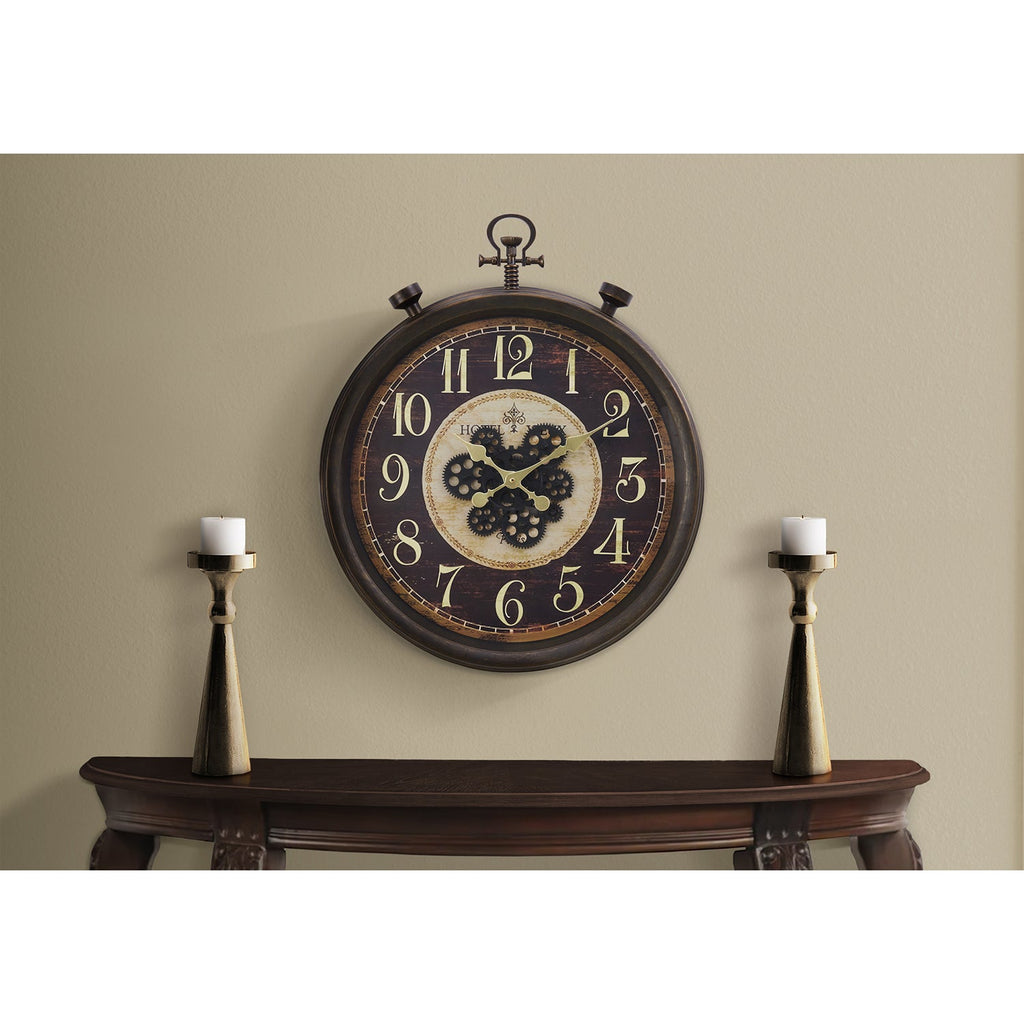Monarch Specialties I 9074 - Clocks, 24" Round, Gear Mechanism, Wall Clock, Brown, Traditional - - Mounts For Less