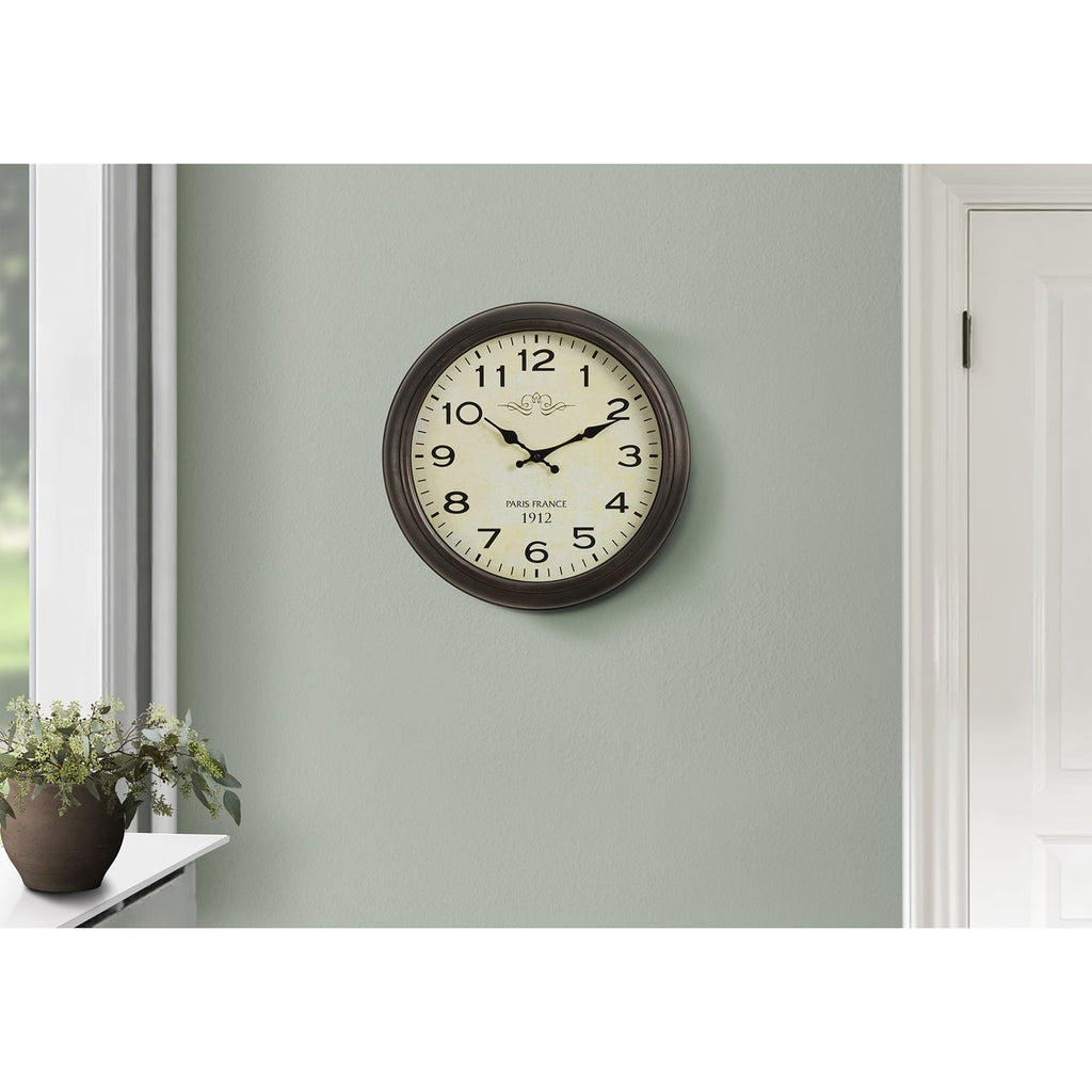 Monarch Specialties I 9080 - Clocks, 16" Round, Wall Clock, Antique Brown, Transitional - - Mounts For Less