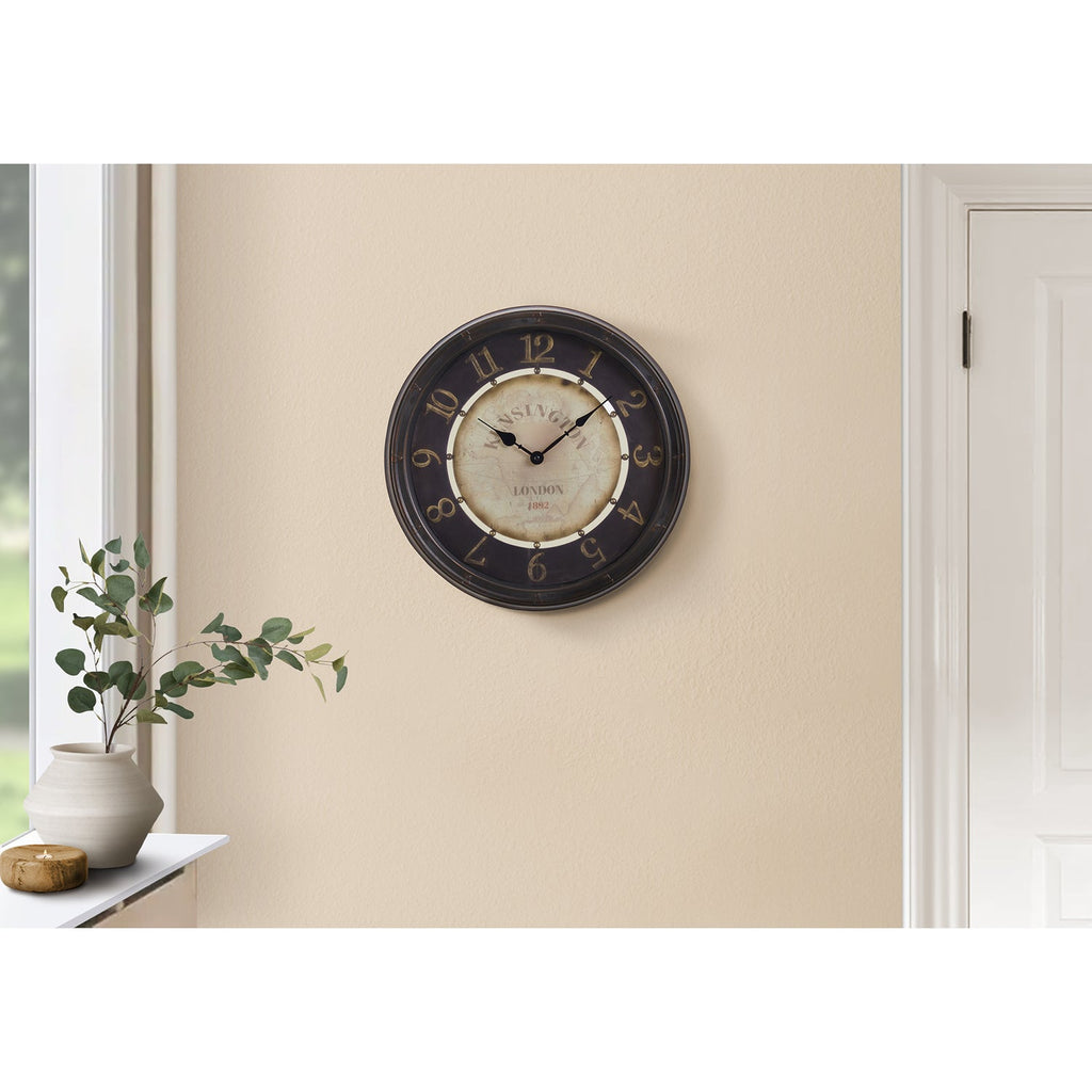 Monarch Specialties I 9082 - Clocks, 16" Round, Wall Clock, Antique Brown, Transitional - - Mounts For Less