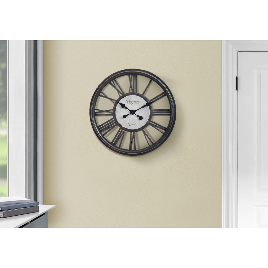 Monarch Specialties I 9093 - Clocks, 18" Round, Wall Clock, Antique Black, Transitional - - Mounts For Less