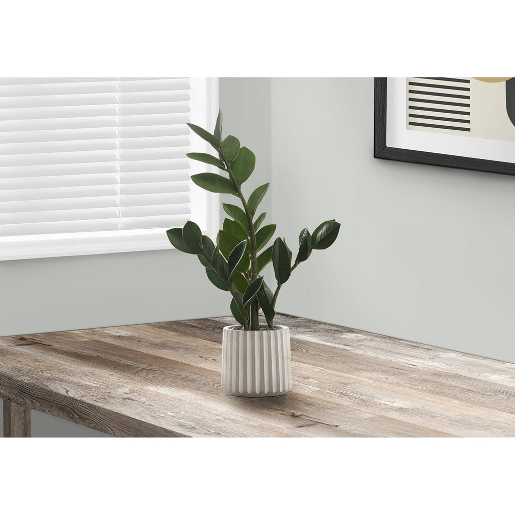 Monarch Specialties I 9500 - Artificial Plant, 20" Tall, Zz, Indoor, Faux, Fake, Table, Greenery, Potted, Real Touch, Decorative, Green Leaves, Grey Cement Pot - - Mounts For Less