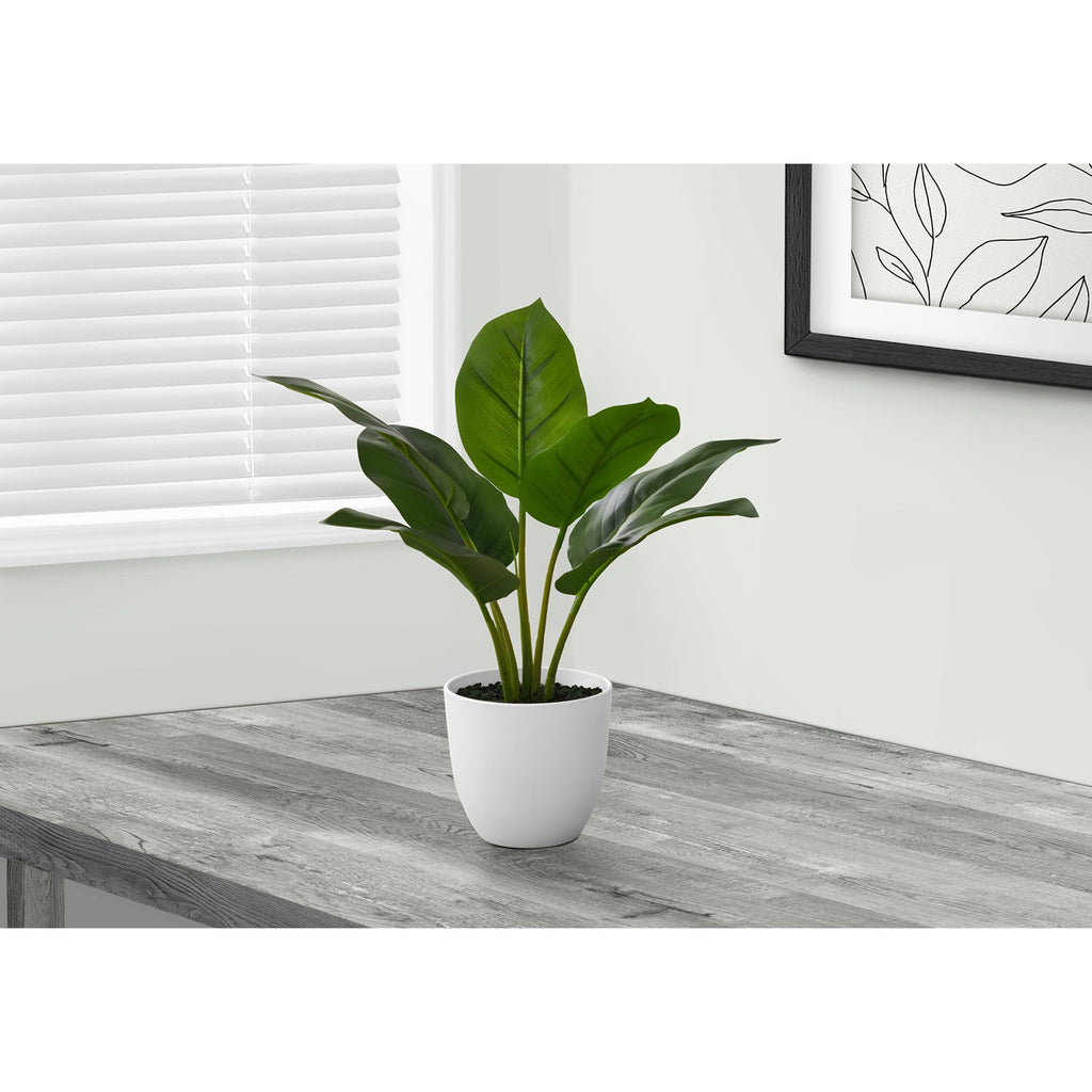 Monarch Specialties I 9502 - Artificial Plant, 17" Tall, Aureum, Indoor, Faux, Fake, Table, Greenery, Potted, Real Touch, Decorative, Green Leaves, White Pot - - Mounts For Less