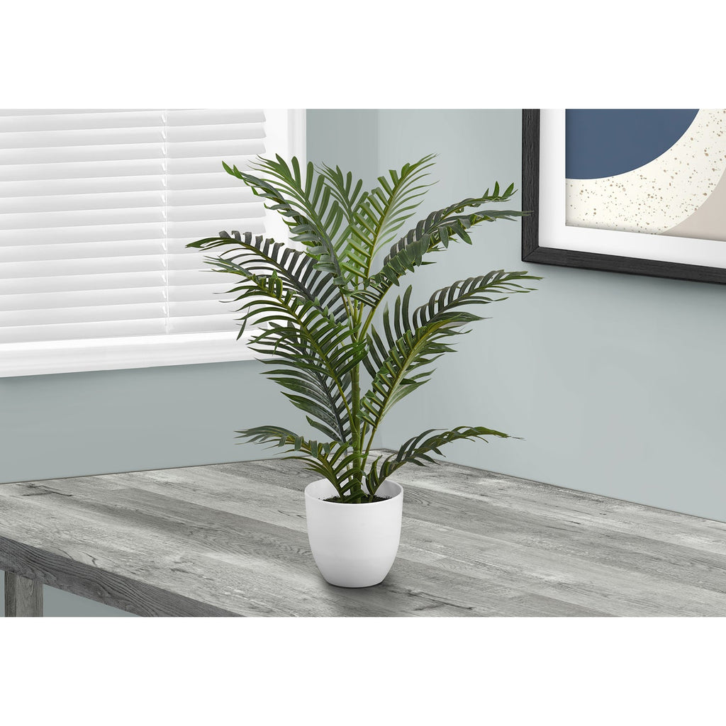 Monarch Specialties I 9508 - Artificial Plant, 28" Tall, Palm Tree, Indoor, Faux, Fake, Floor, Greenery, Potted, Real Touch, Decorative, Green Leaves, White Pot - - Mounts For Less