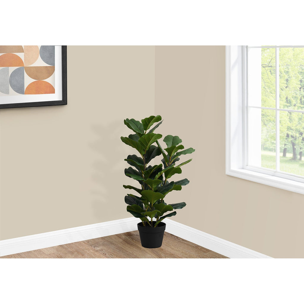Monarch Specialties I 9511 - Artificial Plant, 32" Tall, Fiddle Tree, Indoor, Faux, Fake, Floor, Greenery, Potted, Real Touch, Decorative, Green Leaves, Black Pot - - Mounts For Less