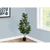 Monarch Specialties I 9517 - Artificial Plant, 49" Tall, Fiddle Tree, Indoor, Faux, Fake, Floor, Greenery, Potted, Real Touch, Decorative, Green Leaves, Black Pot - - Mounts For Less