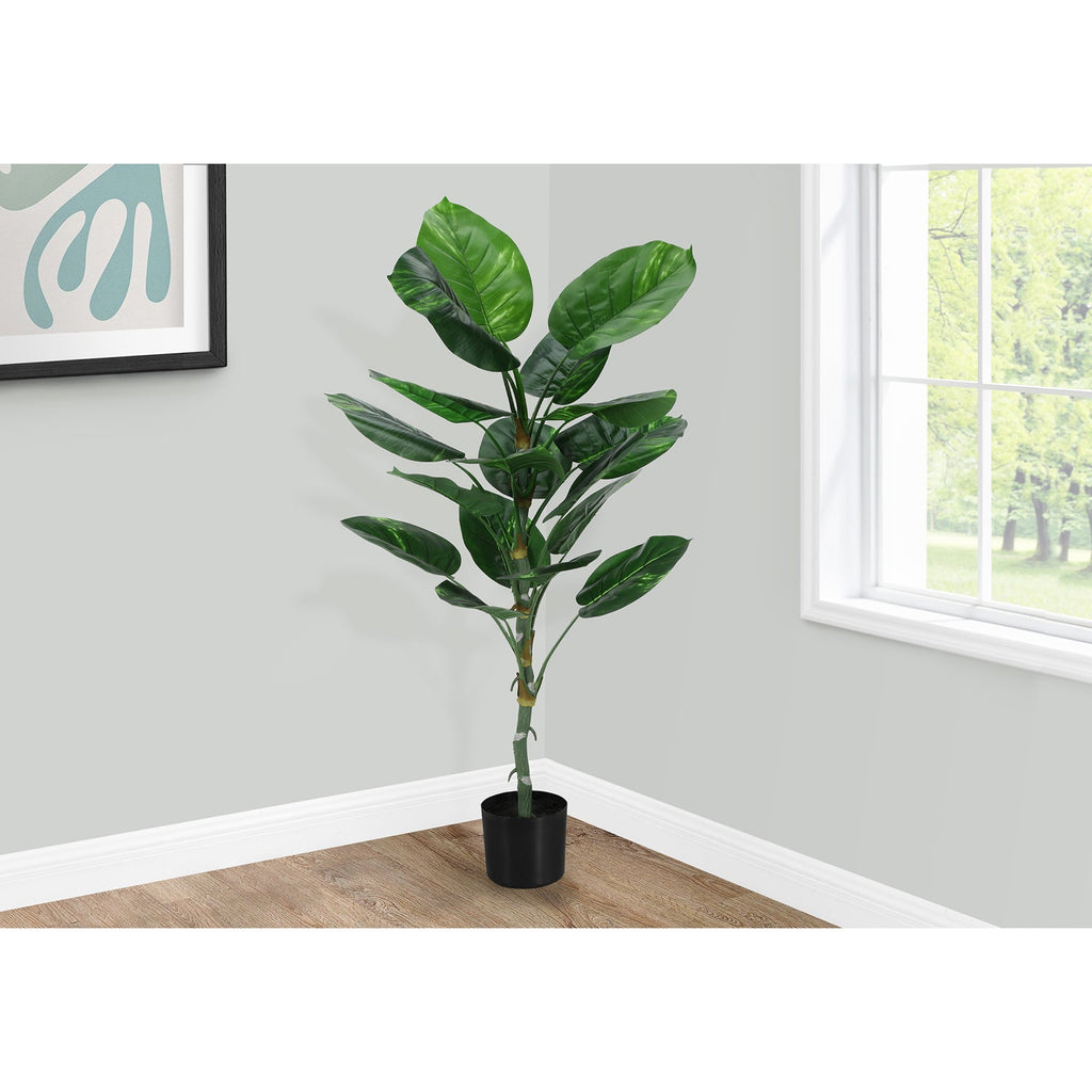 Monarch Specialties I 9519 - Artificial Plant, 54" Tall, Dieffenbachia Tree, Indoor, Faux, Fake, Floor, Greenery, Potted, Real Touch, Decorative, Green Leaves, Black Pot - - Mounts For Less