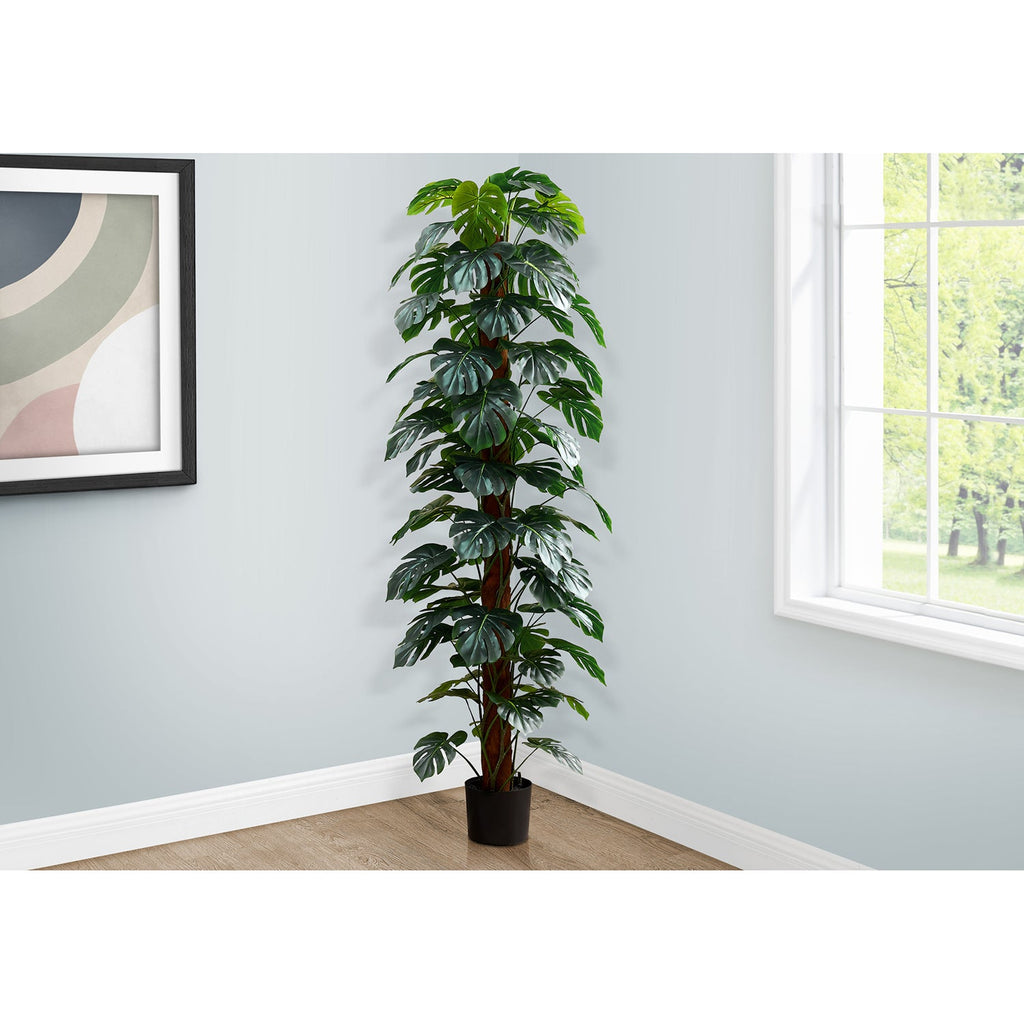 Monarch Specialties I 9521 - Artificial Plant, 83" Tall, Monstera Tree, Floor, Indoor, Decorative, Green Leaves, Black Pot" - - Mounts For Less