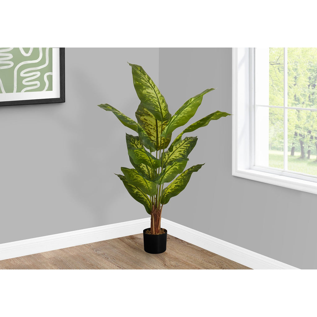 Monarch Specialties I 9535 - Artificial Plant, 47" Tall, Evergreen Tree, Indoor, Faux, Fake, Floor, Greenery, Potted, Real Touch, Decorative, Green Leaves, Black Pot - - Mounts For Less