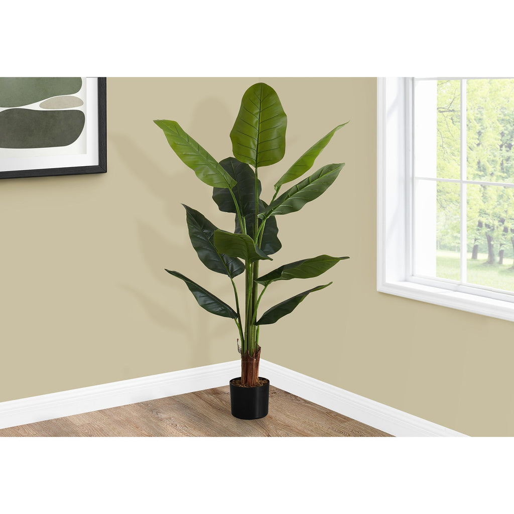 Monarch Specialties I 9545 - Artificial Plant, 59" Tall, Strelitzia Tree, Indoor, Faux, Fake, Floor, Greenery, Potted, Real Touch, Decorative, Green Leaves, Black Pot - - Mounts For Less