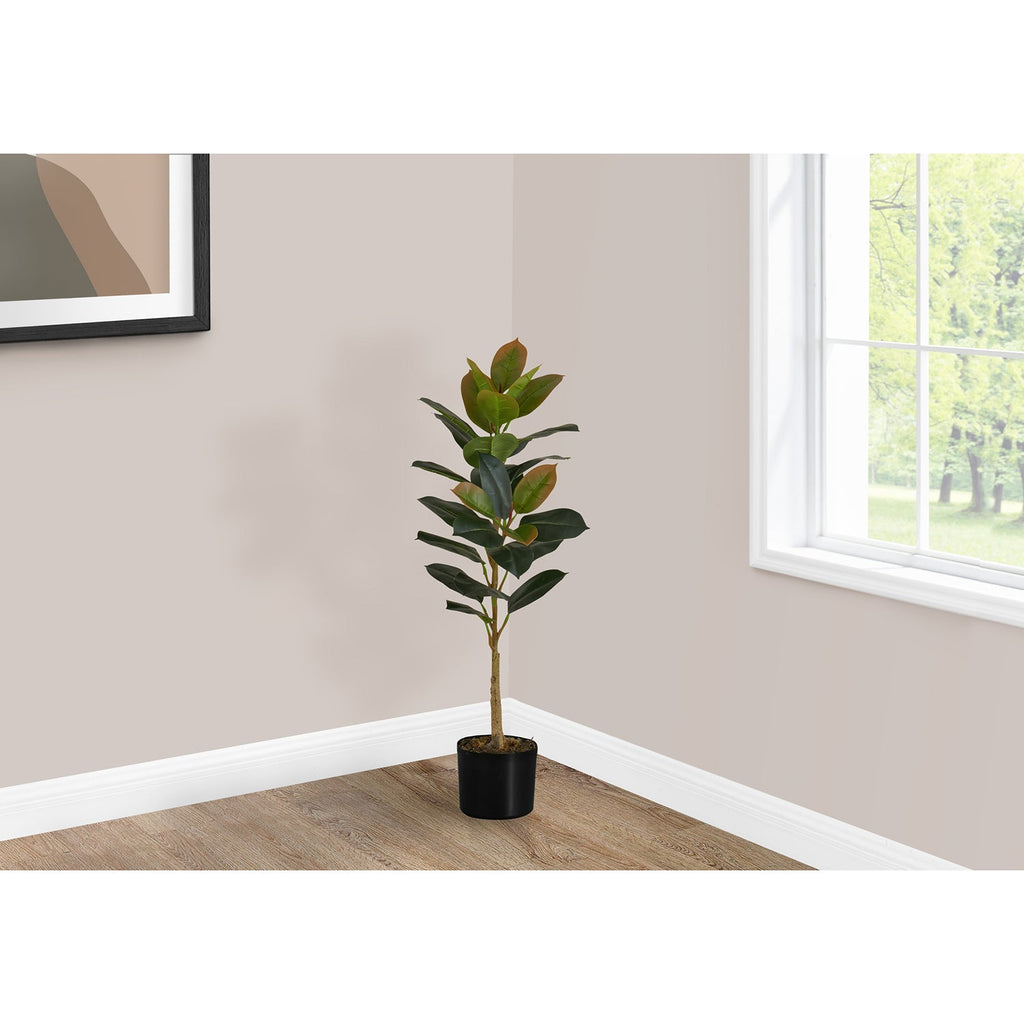 Monarch Specialties I 9547 - Artificial Plant, 40" Tall, Rubber Tree, Indoor, Faux, Fake, Floor, Greenery, Potted, Real Touch, Decorative, Green Leaves, Black Pot - - Mounts For Less